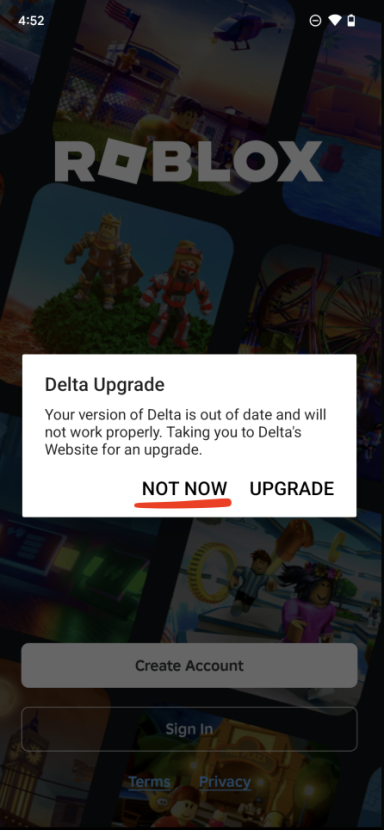 Error de actualización de Delta Executor en Roblox